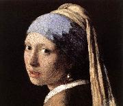 VERMEER VAN DELFT, Jan Girl with a Pearl Earring (detail) wet Sweden oil painting artist